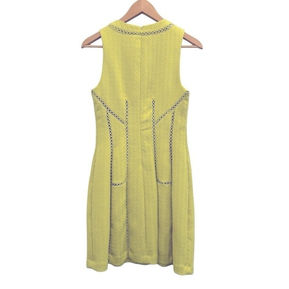 Rebecca‎ Taylor Cocktail Mini Dress Yellow Chartreuse Ladder Stitch Sleeveless 2 - Picture 11 of 12